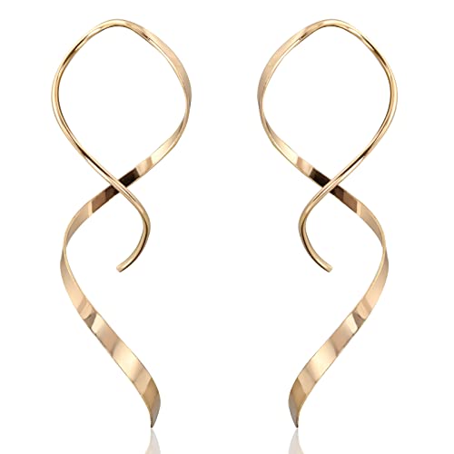 Handmade Spiral Threader Earrings Sterling Silver Hypoallergenic Twisted Pull Through Drop Dangle Earrings for Women - Silver & Gold - color: Gold