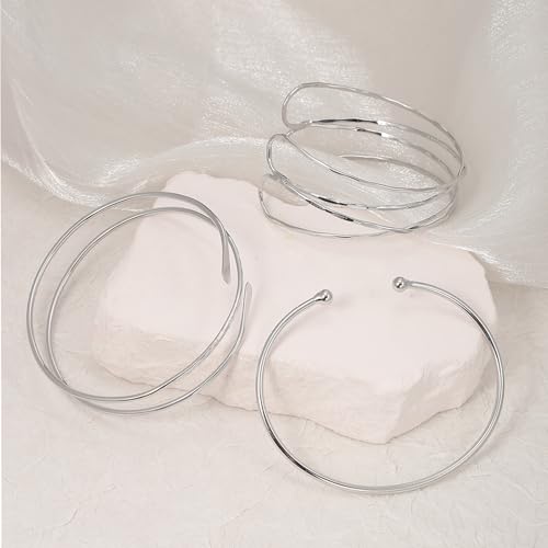 YVVLEE 3Pcs Arm Cuff for Women Open Upper Coil Bangle Bracelets Armlet Gold Silver Adjustable Armband Arm Bracelet Set - color: D