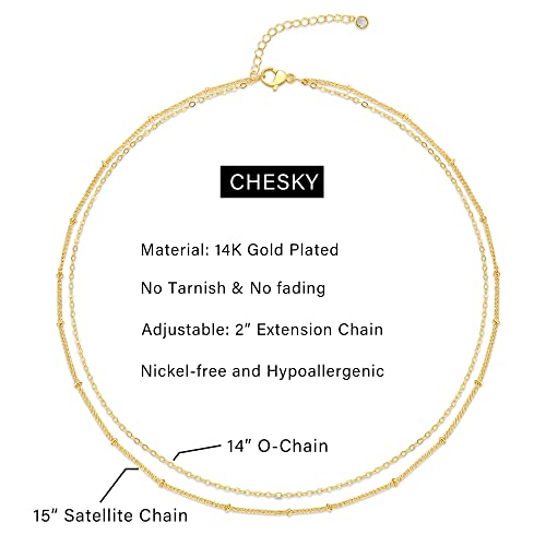 CHESKY 14k Gold Plated/Silver Plated Dainty Necklace for Women, Trendy Satellite Choker Necklace Thin Beaded Layered Choker Necklaces Discs Paperclip Chain Necklaces Womens Simple Jewelry - style: Layeredbead gold