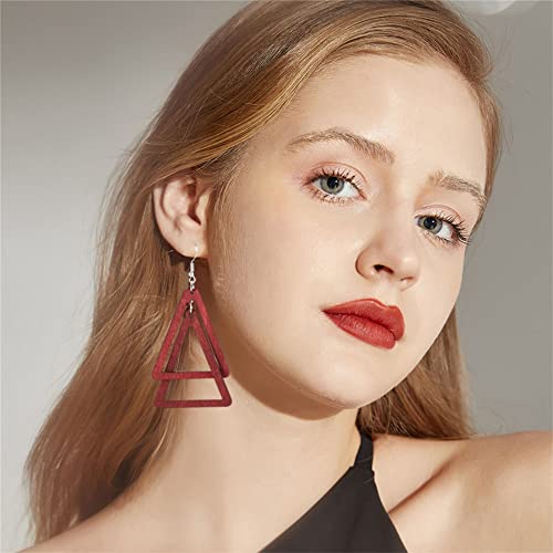 ANXIN Boho Personality Retro Tassel Rectangular Wooden Contrasting colors Earrings Chic Green Temperament Geometric Earrings Jewelry Gifts For Women - color: Jiu red Wooden Earrings