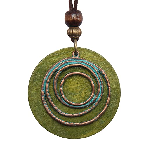 GelConnie Leather Cord Necklace Chain Multilayer Wooden Pendant Necklaces Vintage Jewelry Boho Long Sweater Necklace for Women Men - color: Circle Wood Leather Necklace