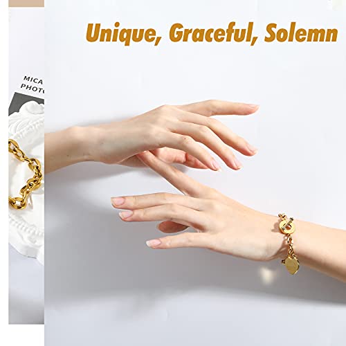 Emibele Heart Charm Bracelet for Women, Bible Verse Bracelet Stainless Steel 18K Gold Plated Bracelet Love Pendant Link Chain OT Clasp, Birthday Christmas Jewelry Gift for Mother Her - color: Gold