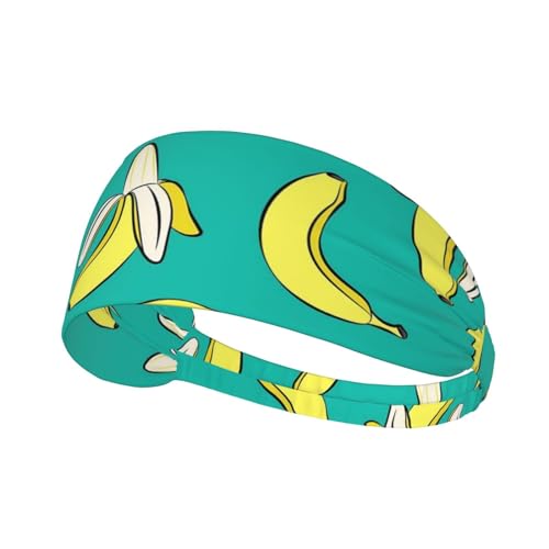 Black and Gold Swirl Liquid Ink Marble Workout Headbands Fashion Sports Sweatbands Yoga Hairbands for Fitness Athletic Non Slip Wicking Headscarf for Men Womens Girls Summer Accessories Elastic Bands - color: Bananas On Green