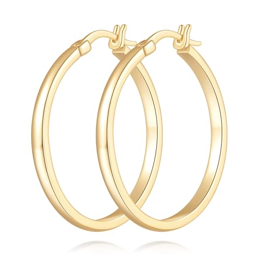 14K Gold Hoop Earrings for Women 14K Gold Earrings for Women Gold Hoop Earring for Womens Hoops Understated Elegance with Smooth Lines Hoops Earring for Womens 20/25/30/35/40/50 mm - size: 30MM