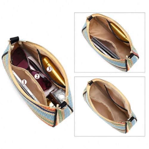 Straw Shoulder Bag for Women – Summer Woven Colorful Stripe Purse - color: Multicolor Straw