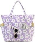 Bluboon Waterproof Beach Tote Pool Bags for Women Ladies Extra Large Carry On Bag With Wet Compartment for Weekender Travel - color: Big Flower 157 Purple