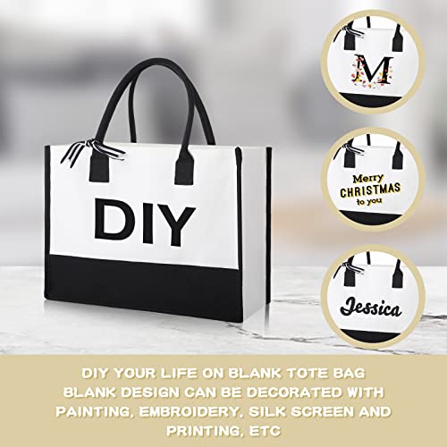 Reginary 12 Pack Canvas Tote Bags Initial Classic Present Personalized Canvas Beach Bag for Wedding, Birthday, Beach(Black and White) - color: Black and White