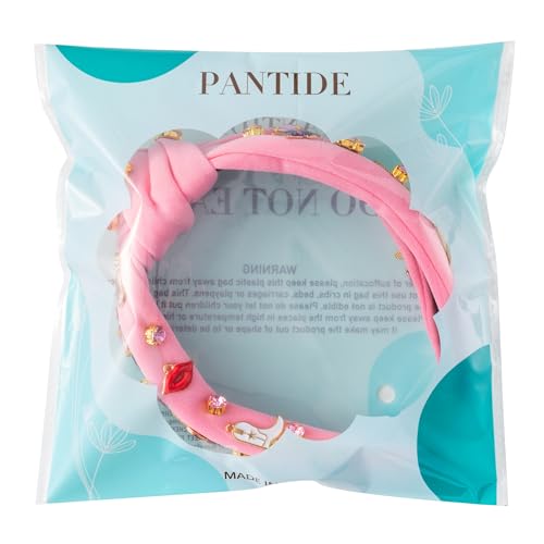 PANTIDE Music Jeweled Knotted Headband - Singer Fans Gift Guitar Red Lip Rhinestone Crystal Embellished Headband Wide Top Knot Fashion Hairband Birthday Back To School Gift for Women Girls (Pink) - color: Pink Music