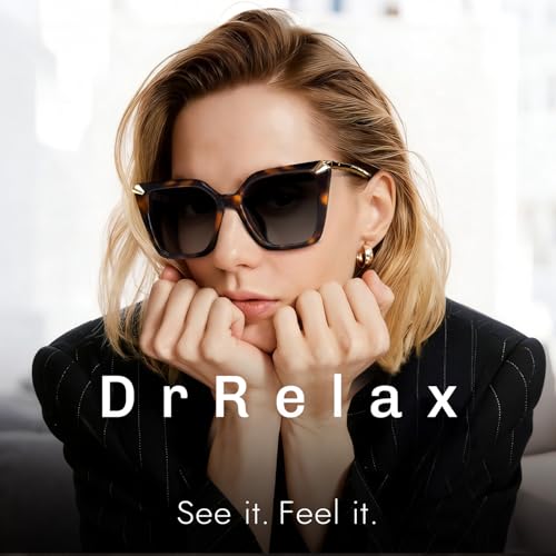 DrRelax Big Square Sunglasses Womens Retro Polarized Sun Glasses with Metal UV 400 Protection - color: Tortoise/ Gradient Grey