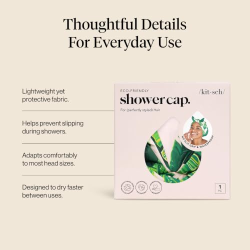 Kitsch Luxury Shower Caps for Women Reusable Waterproof - Large Shower Cap for Women and Men, Non-slip, Quick-dry Hair Cap for Long & Short Hair, Comfortable and Stylish Design - Palm Leaves - color: Palm Leaves