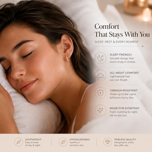 925 Sterling Silver Huggie Hoop Earrings for Women Men, Hypoallergenic Small Sleeper Hoop Earrings for Sensitive Ears, Lightweight Tiny Cartilage Helix Tragus Hoops 6mm 8mm 10mm - size: golden white Cubic Zirconia 10mm
