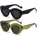 AIEYEZO Oversized Cat Eye Sunglasses for Women Cute Oval Thick Frame Cateye Sun Glasses Chic Retro Style Shades - color: 2 Set (Black + Olive Green)