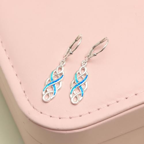 LeCalla 925 Sterling Silver Leverback Drop Earrings | Lightweight Celtic-Knot Filigree Heart Teardrop Dangle Earring for Women's Gift for Her - color: Blue Opal Celtic Knot