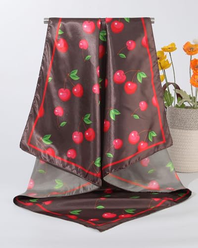 AWAYTR 35” Square Satin Head Scarf Hair Scarf for Women's Hair Silk Bandana for Women Silk Head Wrap for Sleeping - color: Cherry Brown