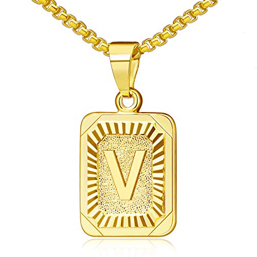 JSJOY Graduation Gifts 2026 Gold Initial Necklaces for Women Men Gold Letter Necklaces 26 Capital A-Z Letter Pendant Necklaces for Women Square Monogram Necklace for Her Initial Necklaces - color: Gold Letter V