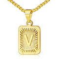 JSJOY Graduation Gifts 2026 Gold Initial Necklaces for Women Men Gold Letter Necklaces 26 Capital A-Z Letter Pendant Necklaces for Women Square Monogram Necklace for Her Initial Necklaces - color: Gold Letter V