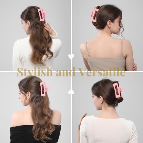 12 Pcs Pink Large Square Hair Claw Clips for Women, 4.3-Inch Matte Rectangle Claw, Strong Hold Non-slip Hair Clips for Thick & Thin Hair - color: Pink