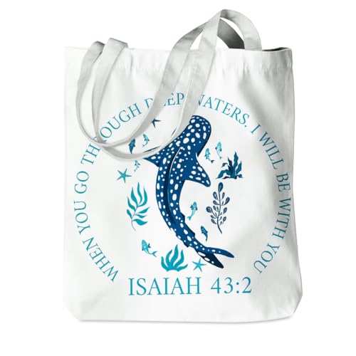 Floral Beach Whale Shark Gifts Jellyfish Christian Canvas Tote Bag for Work Totes for Women Christmas Bible - color: Isaiah02 180