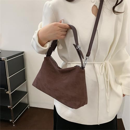 Suede Shoulder Bags For Women Crossbody Bag Suede Tote Bag Satchels Slouchy Work Purses Crescent Handbag Fall Top Handle - color: Caramel