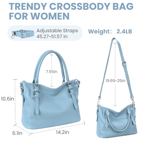 HESHE Genuine Leather Purses and Handbags for Women Tote Shoulder Bag Satchel Purse Top Handle Bags Hobo Crossbody Purse - color: Light Blue, size: Large