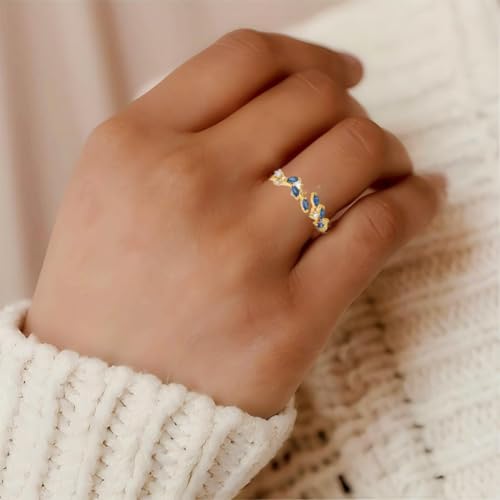 Adjustable Women's Cubic Zirconia Leaf Shaped Ring, 18K Gold-Plated Exquisite Stackable Women's Ring, A Great Gift for Her - color: A