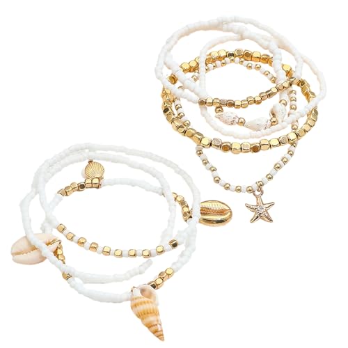Waeceip Beach Ankle Bracelets For Women Summer Boho Anklets For Women Seashell Beaded Anklets Summer Jewelry Beach Vacation Accessories - color: beach bead with 8