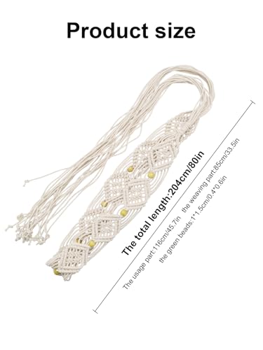 TeeYee Women's Waist Belt Adjustable Boho Style Handwoven Bohemia Tassel Rope Tie with Wooden Beads Braided Chain for Dress - color: 283beige