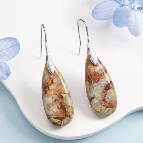SELOVO Stone Fishhook Dangle Drop Earrings Statement Earrings for Women Stone - color: Brown-Silver Color Hook