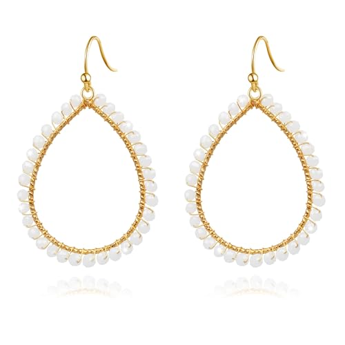 PEALICIOUS Summer Earrings for Women, Teardrop Boho Earrings Dangling Gold Hoop Earrings as Vacation Beach Jewelry, Beach Earrings Statement Gold Earrings for Her as Summer Gifts Wedding Accessories - color: White