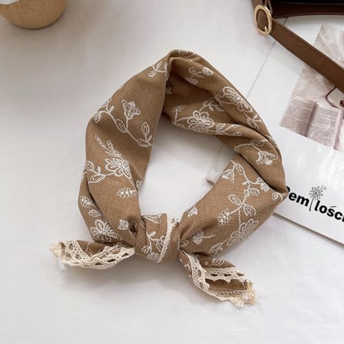 Soft Cotton Like Lace Bandana Headband, Head Wrap, Protective Coverage, Hair Neck Scarf for Women 24 x 24 inch - color: Cas007 - Sewing Flower Br