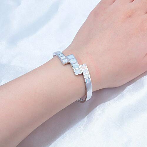 CiNily Womens Cuff Bracelet,Opal Bangle Bracelets Gold Plated Hypoallergenic Ladies Gemstone Open Cuff Bangle Bracelet - color: cuff bracelet-white