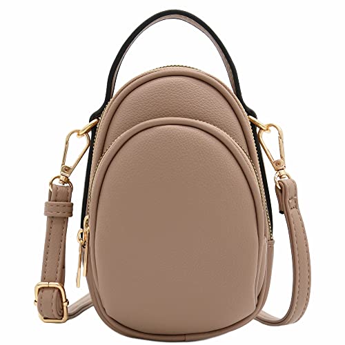 FashionPuzzle Two Compartment Mini Crossbody Bag | Two Compartment - color: Taupe