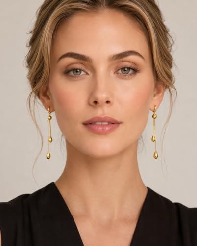 YUJIE Gold Drop Earrings for Women Long Teardrop Dangle Earrings 14K Gold Plated Minimalist Statement Chain Earring Trendy Jewelry - color: gold 134A