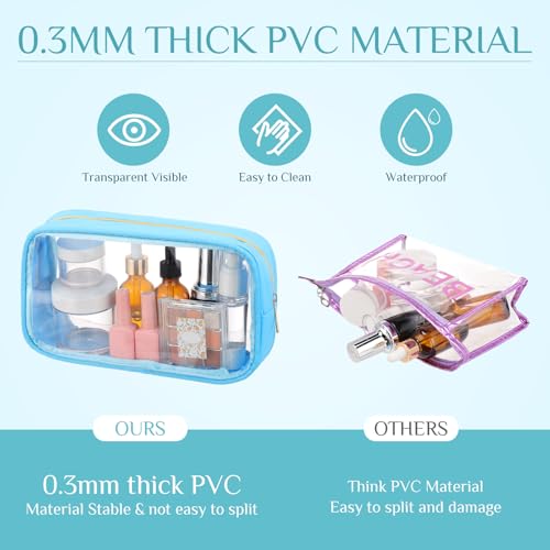 9 Pcs Preppy Clear Makeup Bag DIY Chenille Letter Pouch Large Nylon Makeup Bag Travel Toiletry Zipper Cosmetic Organizer Pouch PVC Bags for Women, 9.5 x 5.1 x 2.8 Inch(Blue Green) - color: Blue Green