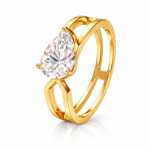 Moissanite Ring for Women, 1.5ct Blue Green Pear Shaped Teardrop Moissanite Colored Ring, 18K Gold Plated Sterling Silver, Statement Cocktail Rings for Women, Birthday Anniversary Jewelry Gift - color: Gold