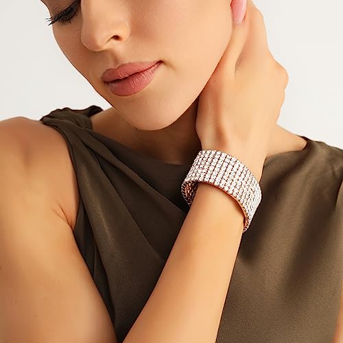 Zealmer Sparkle Multicolor Rhinestone Stackable Stretch Bracelets for Women - color: 8 Row Gold