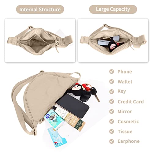Nylon Crescent Crossbody Bag for Women Purses Trendy Men,Small Travel Sling Bag Hobo - color: Beige, size: Small