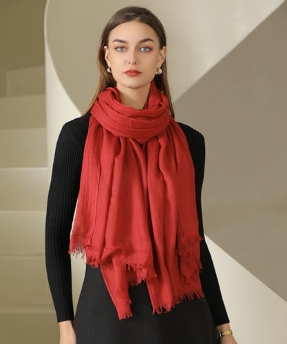 Harewom Lightweight Gauze Linen Feeling Shawl Wraps for Women Beach Summer Scarf for Evening Wedding Dresses - color: Shawl Wraps - Wine Red