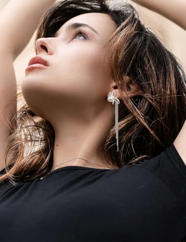 Long Dangle Earrings for Women – Elegant Dainty Tassel 18K Gold Plated Earrings for Womens in Prom Lightweight and Hypoallergenic Dangling Gold Earings for Women and Teens - color: Isabella Silver