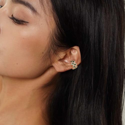 MTMY Gold Ear Cuff Earring for Women 14K Gold Plated Cubic Zirconia Non-Pierced Clip on Cartilage Chunky Ear Cuffs Hypoallergenic Jewelry - style: green cz