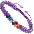 MASSIVE BEADS Double Layer Natural Chakra Healing Power Crystals Macrame Bracelet Yoga Stone Beads Gemstone Meditation Relax Anxiety Bangle for Unisex Women Men - color: 7-Chakras&Amethyst, size: 4mm
