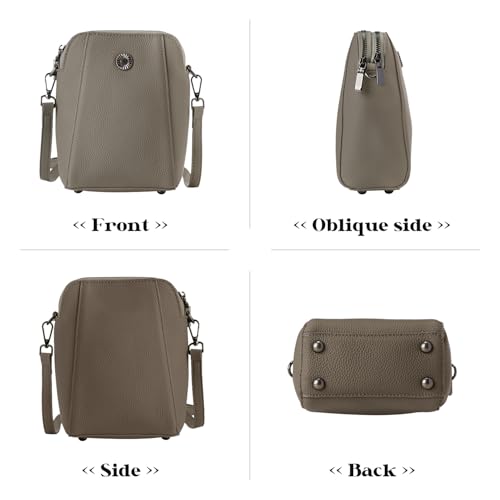 Genuine Leather Small Crossbody Bags for Women | Lightweight Shoulder Purse, Designer Handbag with Adjustable Strap, Casual Travel Everyday Bag - color: Gray