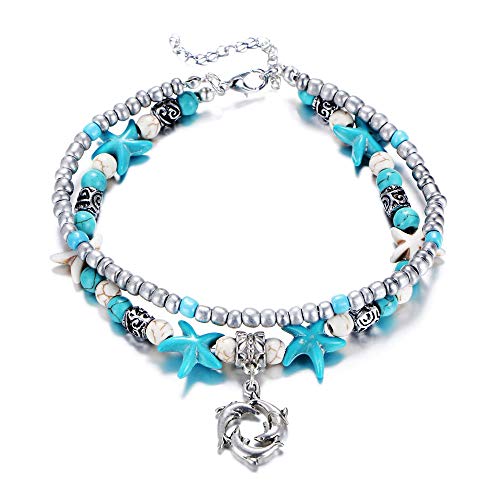 Fesciory Puka Shell Anklet for Women Summer Natural Cowrie Adjustable Ankle Bracelet, Handmade Boho Hawaiian Beach Seashell Jewelry - color: C:Dolphin