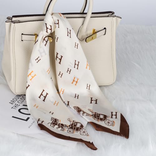 Relang Fashion Silk Satin Head Scarf for Women Hair Bandana Hair Scarf Wrap Neck Scarf for Women 27.5×27.5 inches - color: Brown&white