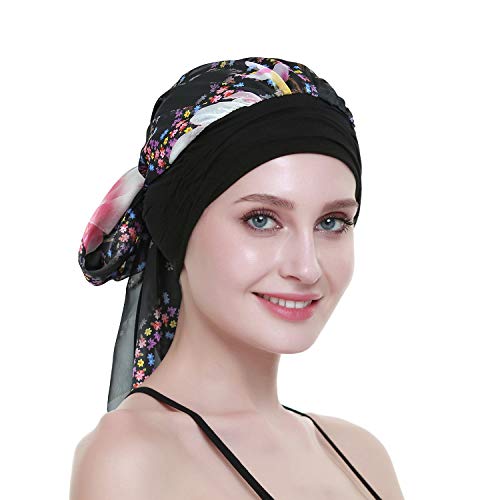 Chemo Headwear Turbans for Women Long Hair Head Scarf Headwraps Cancer Hats - color: Burgundy Black