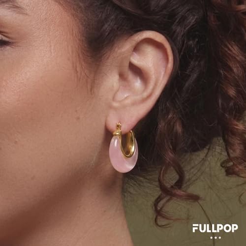 Fullpop Vintage Earrings for Women, Chunky 14K Gold Plated Resin Hoop Earrings Lightweight Hollow Drop Earrings Hypoallergenic Earrings for Women Vintage Anthropologie Jewelry Gifts for Women - size: Round-Pink