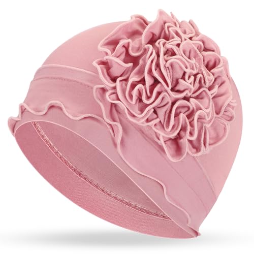 Geyoga Cotton Chemo Headwear Turban for Women Soft Elastic Cancer Hat Cancer Sleep Caps Head Wraps for Women with Hair Loss - color: Pink