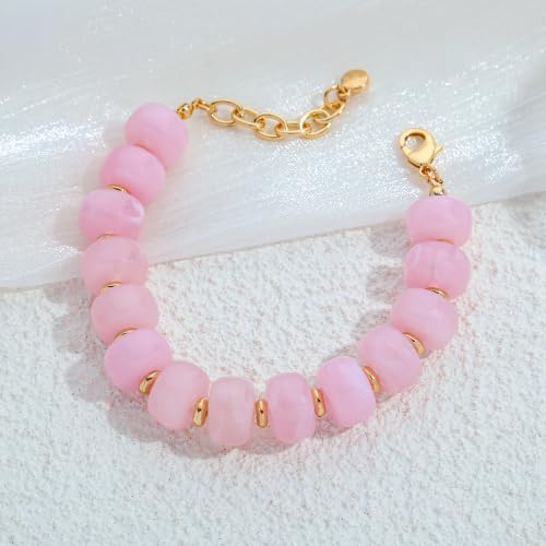 Chunky Beaded Bracelets for Women Boho Multicolor Acrylic Resin Beads Bracelet Adjustable Statement Bracelet Summer Beaded Jewelry - color: Beads bracelet-pink