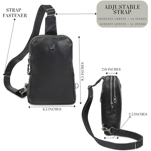 Leather Sling Bag for Women Genuine Crossbody Purse Small Trendy Cross Over Chest with Phone and Credit Card Slots (Black Nappa) - color: Black Nappa