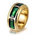 Wide Dome Band Bold Ring Chunky Green Zircon Cocktail Ring Stackable Statement Jewelry for Women Size 7